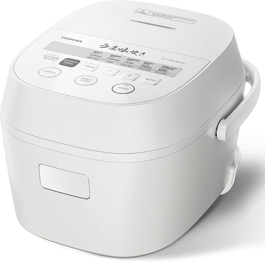 TOSHIBA Rice Cooker 5.5 Cup Uncooked – LED Display with 15 Cooking Functions, 3D Heating Technology, 24-Hr Delay Timer and Auto Keep Warm, Ceramic Inner Pot | White