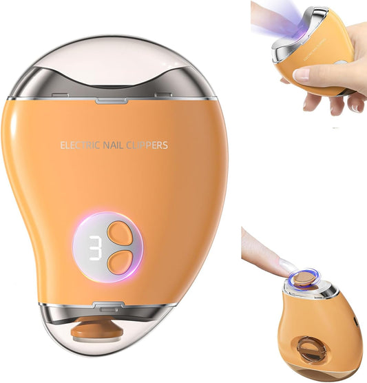 EEYZD 2 in 1 Electric Nail Clipper, Nail File, USB Rechargeable Electric Nail Clippers with Nail Scraps Storage Polishing Automatic Nail Clippers for Women,Men,Seniors,Kids,Orange
