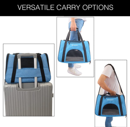 Tecageaon soft Pet Carrier Cat Carrier Dog Carrier for Small Dogs Cats Kitten Dogs Puppies,Escape-Proof,Airline Approved for Travel ,Breathable,5 Mesh Windows (Medium, Grey)
