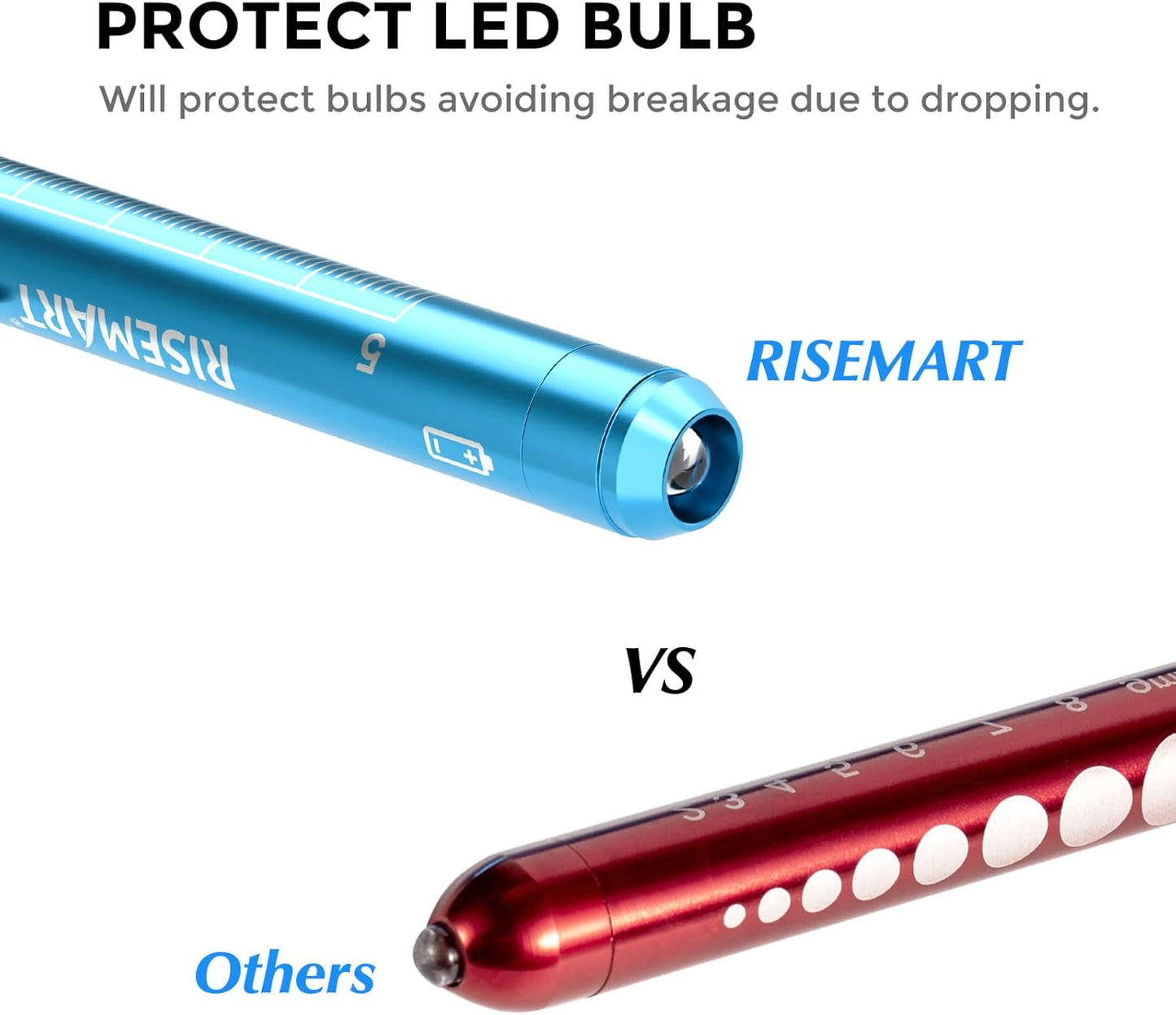 RISEMART Pen Lights for Nurses, 2 Pack Reusable Medical Light with Pupil Gauge and Ruler, White Light LED Penlight for Student Doctors EMT (Black/White)