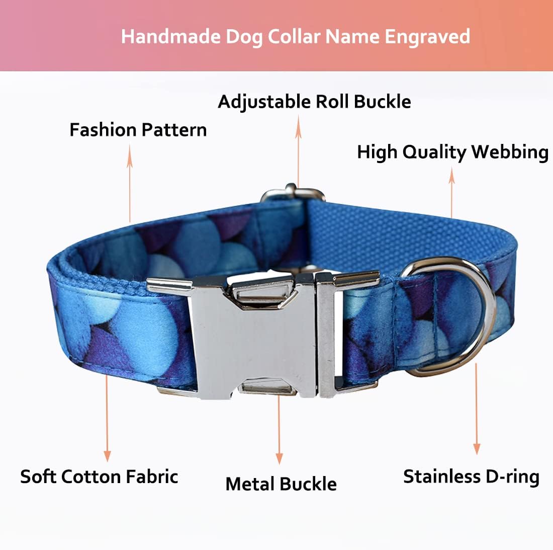 Custom Dog Collar with Metal Buckle - Pet Collars Personalized with Name and Phone Number (Plaid)