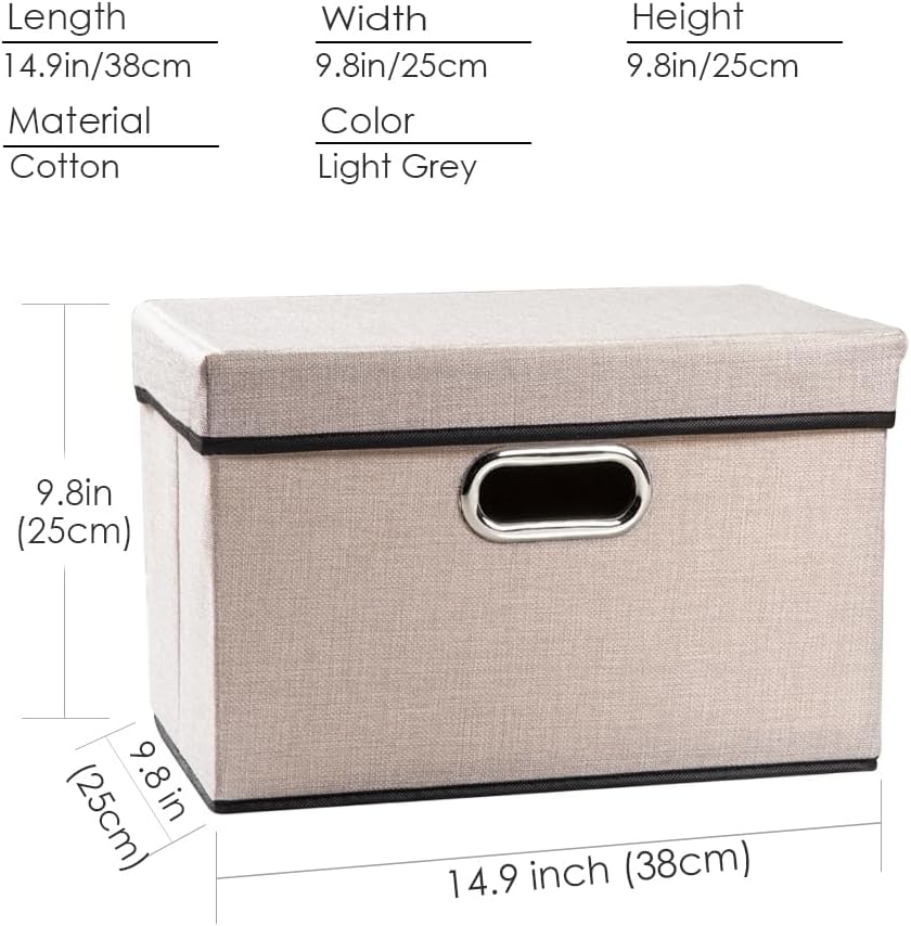 PRANDOM Large Foldable Storage Bin with Lid [1-Pack] Linen Fabric Decorative Storage Box Organizer Containers Basket Cube with Handles Divider for Bedroom Closet Office Living Room (17.7x11.8x11.8")