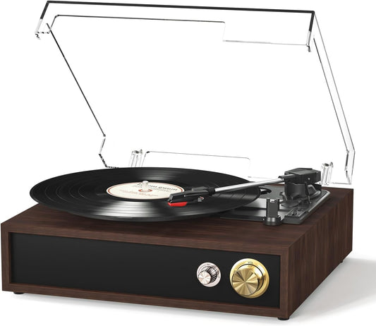 Record Player, FYDEE Vinyl Player with Bluetooth 3-Speed Turntable for Vinyl Records (33/45/78 RPM) with Built-in Bluetooth Receiver & Transmitter, RCA Out/USB in, Dust Cover (Ebony)