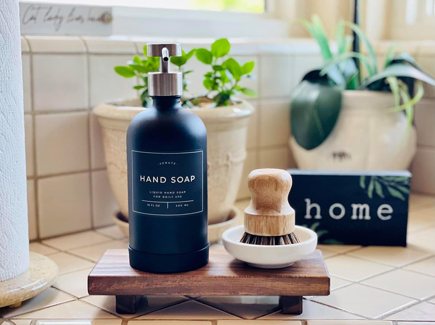 Wood Pedestal Soap Stand, Farmhouse Wood Riser, Soap Dish Holder/Tray Counter Decor for Bathroom Kitchen, Rustic Candle Plant Holder, Display Rectangular Decorative (Antique Walnut)