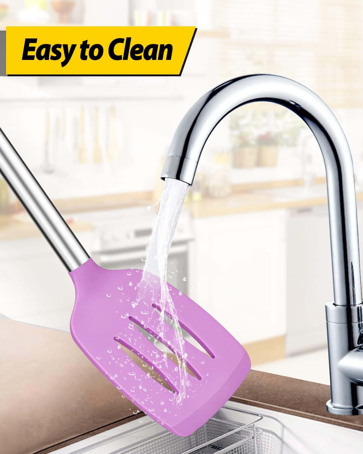 Pack of 2 Silicone Slotted Spatula,Non Stick Solid Kitchen Turner, High Heat Resistant BPA Free Cooking Utensils for Fish, Eggs, Pancakes（Black