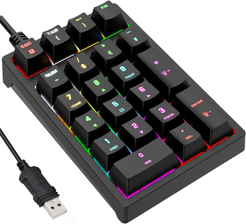 Purilite Select 21-Key Mechanical Numeric Keypad | RGB Backlit Blue Switch with Programmable Keys