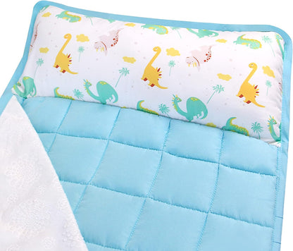 Toddler Nap Mat with Pillow and Fleece Minky Blanket, Kids Sleeping Bag Lightweight and Soft Perfect for Kids Preschool, Daycare, Travel Sleeping Bag Boys and Girls, Fit Standard Cot