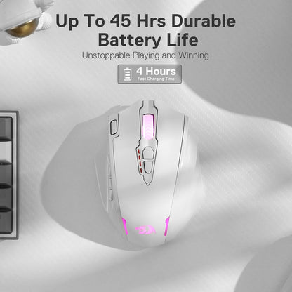 Redragon M913 Impact Elite Wireless Gaming Mouse, 16,000 DPI Wired/Wireless RGB Mouse with 16 Programmable Buttons, 45 Hr Battery and Pro Optical Sensor, 12 Side Buttons MMO Mouse