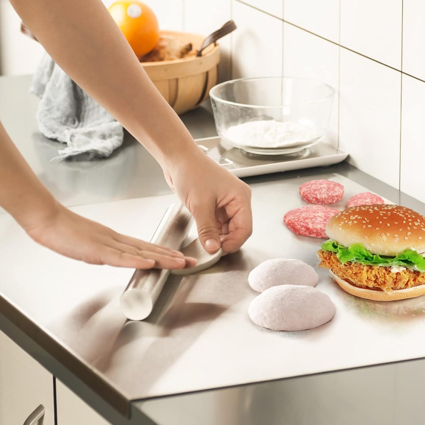 Stainless Steel Cutting Board with Lip 20”x 20”Heavy Duty Baking Cutting Chopping Boards Large Metal Cutting Board Over Sink for Kitchen Meat Vegetables Fruits Bread and Baking