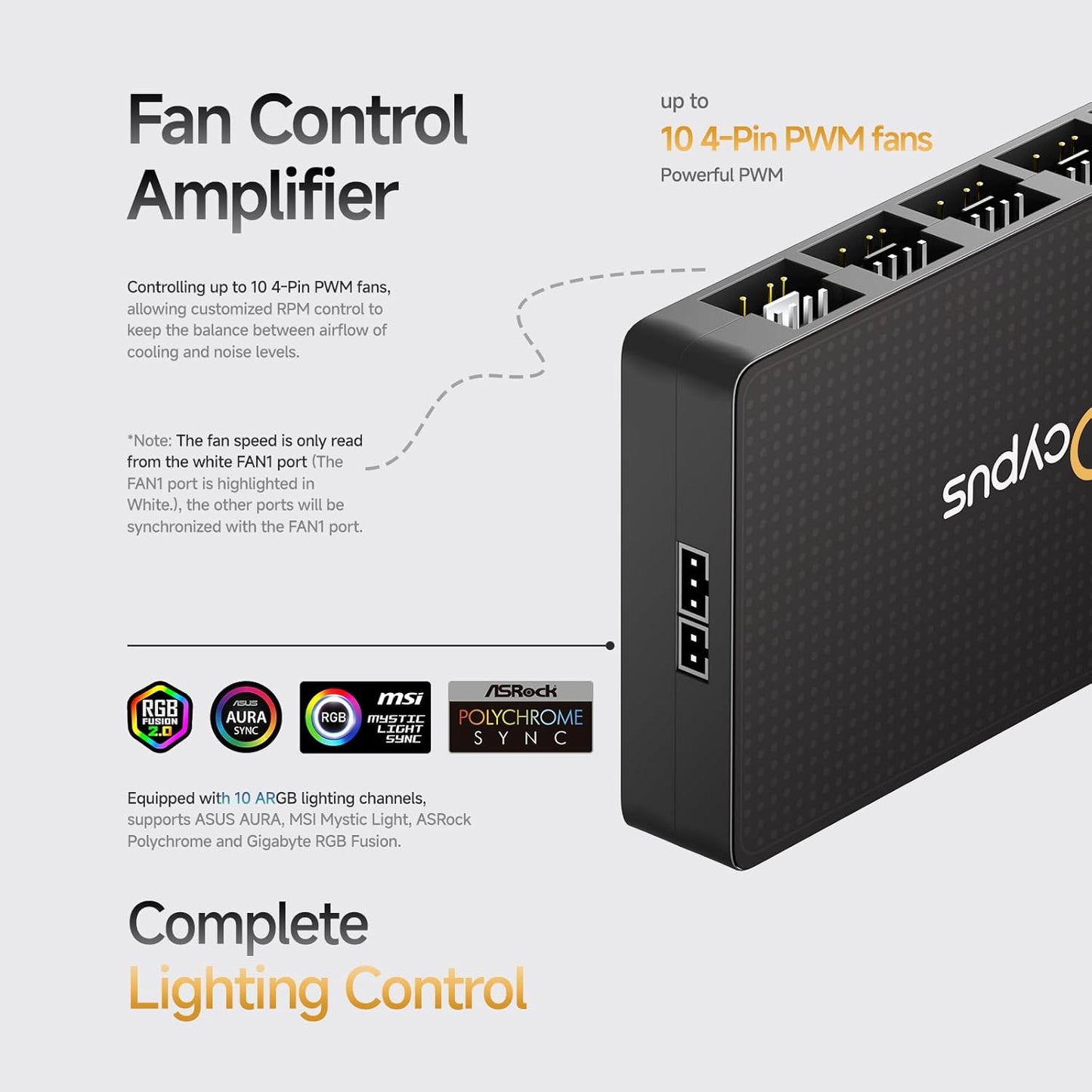 Delta EH10 Fan Hub with Remote Controller for PC Case,10 Ports PC Fan Controller for 4-pin PWM Fan or 3-pin ARGB Fan,5V /12v Support,Magnetic Design,Smart Protection 12V 4-pin RGB is not Supported(BK)
