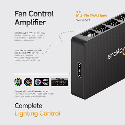 Delta EH10 Fan Hub with Remote Controller for PC Case,10 Ports PC Fan Controller for 4-pin PWM Fan or 3-pin ARGB Fan,5V /12v Support,Magnetic Design,Smart Protection 12V 4-pin RGB is not Supported(BK)