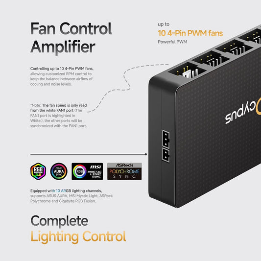 Delta EH10 Fan Hub with Remote Controller for PC Case,10 Ports PC Fan Controller for 4-pin PWM Fan or 3-pin ARGB Fan,5V /12v Support,Magnetic Design,Smart Protection 12V 4-pin RGB is not Supported(BK) - PuriLite