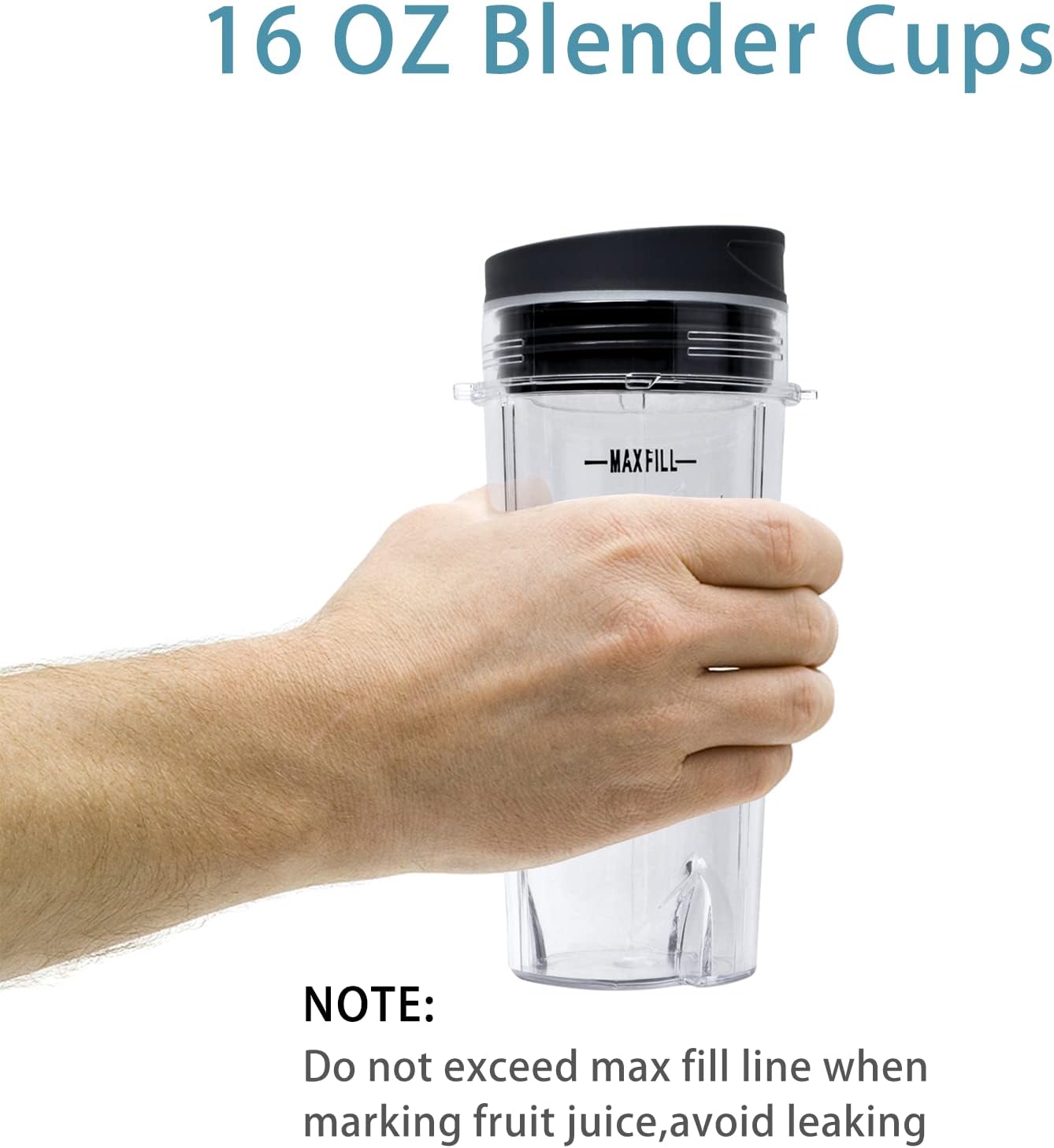 16oz Blender Cup Compatible with Ninja Blender BL660 BL740 BL770 BL780 BL810 QB3000, Single Serve Cup with Sip & Seal Lids for Nutri Ninja Replacement Parts