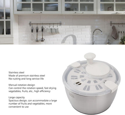 Vomeko Stainless Steel Salad Spinner, Large Salad Spinner Vegetable Washer,Multifunctional Large Capacity Lettuce Spinner, Fruit Washer Drain Basket