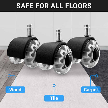 MotionGrey - Premium Dual Office Chair Wheels Replacement for Hardwood Floors, Chair Casters Replacement, Heavy Duty Desk Chair Wheels for Replacing Chair Mat, Rollerblade Casters