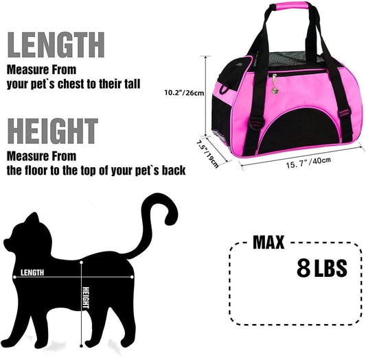 ZaneSun Cat Carrier,Soft-Sided Pet Travel Carrier for Cats,Dogs Puppy Comfort Portable Foldable Pet Bag Airline Approved (Small Rosered) - PuriLite