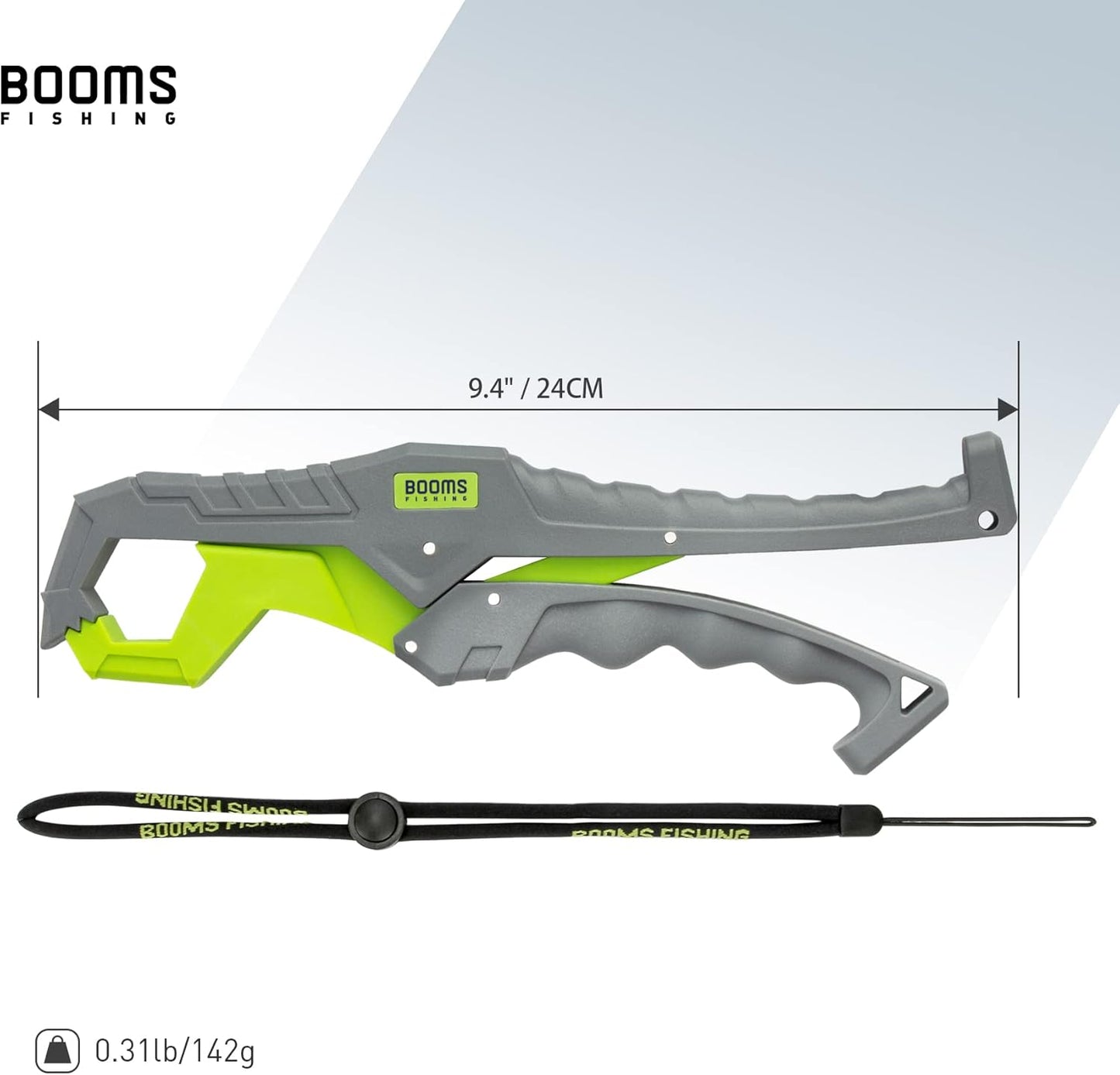 Booms Fishing G05 Fish Lip Gripper Saltwater, 9.4" Plastic Catfish Grippers Pliers, Fish Grabber Tool with Lanyard, Fish Grips for Kayak Fishing Accessories, Great Fish Holder for Caught Fish