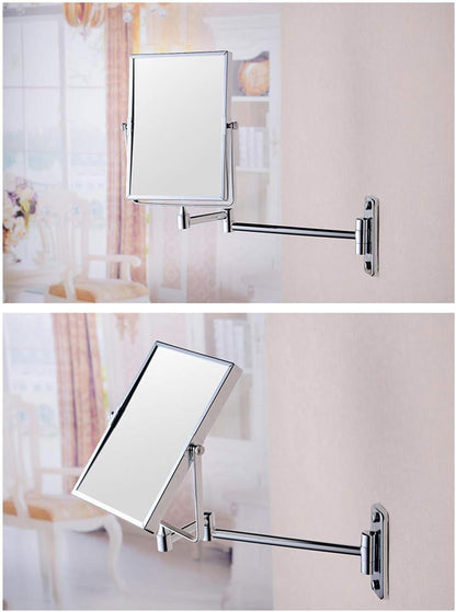 KANG// Bathroom Wall Mirror, Folding Space Aluminum Alloy Telescopic Mirror, Double Sided Shaving Mirror with 3X Magnifier, 39 x 34 cm, Wall Mount, Modern Style