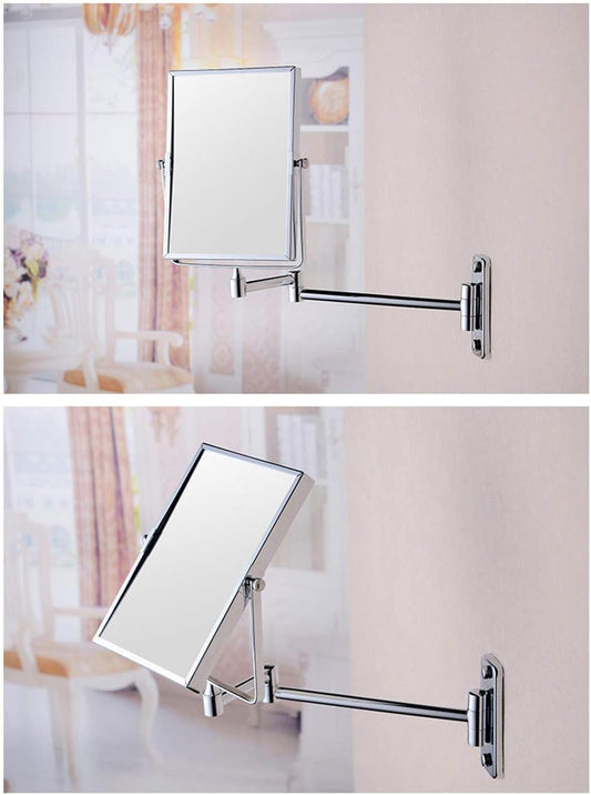 KANG// Bathroom Wall Mirror, Folding Space Aluminum Alloy Telescopic Mirror, Double Sided Shaving Mirror with 3X Magnifier, 39 x 34 cm, Wall Mount, Modern Style