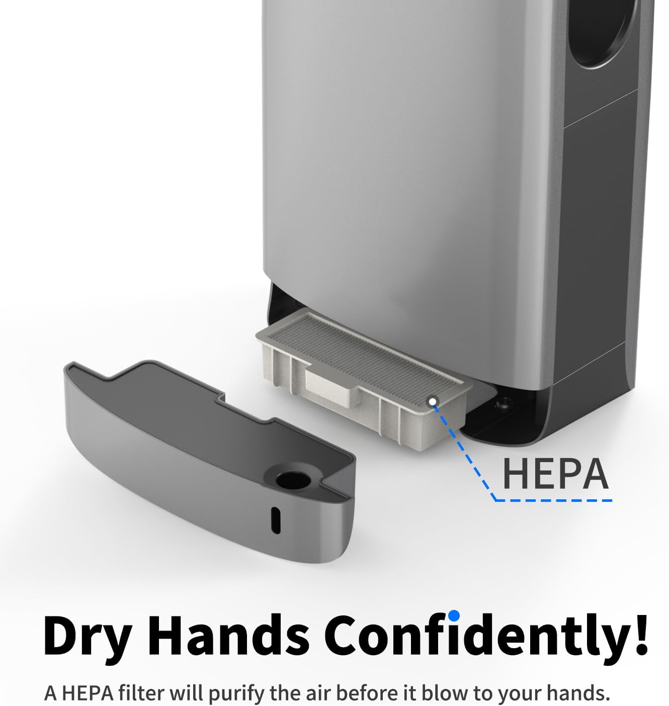 AIKE HEPA Filtered Vertical Hand Dryer Slim, 110-130V Silver 2023 New Version Model AK2065
