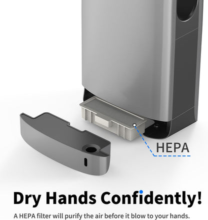 AIKE HEPA Filtered Vertical Hand Dryer Slim, 110-130V Silver 2023 New Version Model AK2065