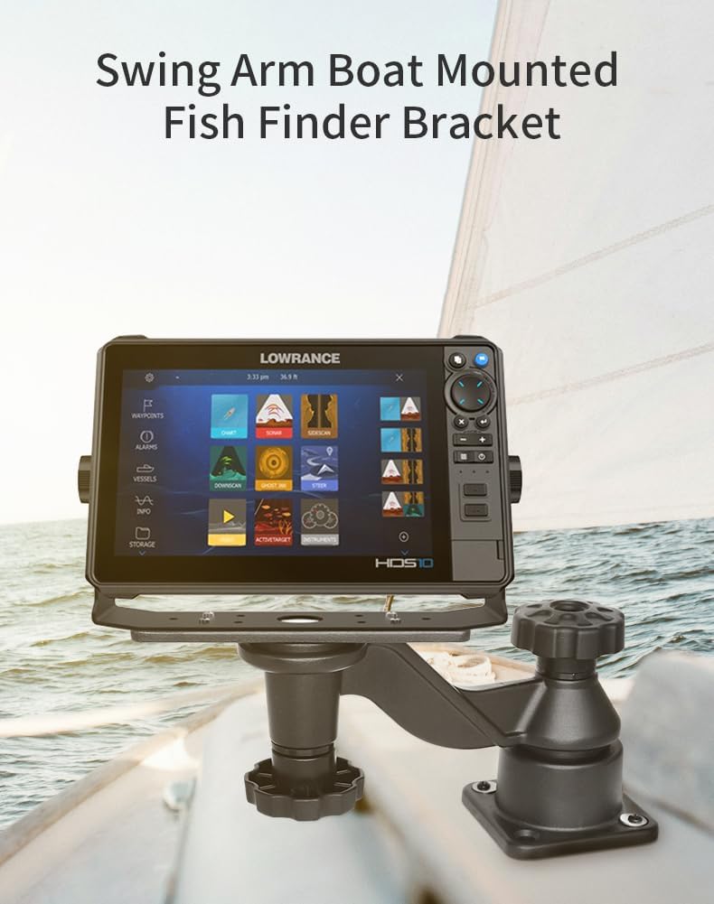 Strg Kayak Fish Finder Mount, 8.74" Long Arm Aluminum Fish Finder Swing Mount Boat Marine Electronics Mounts Compatible with Garmin Lowrance Humminbird and More Fish Finders