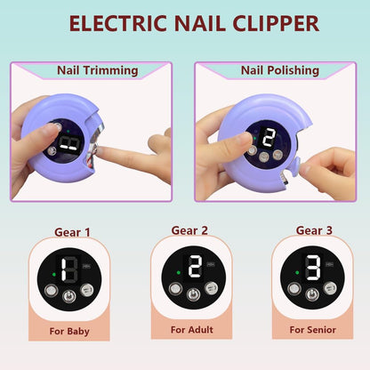 New Upgraded 2 in 1 Electric Nail Clipper with 3 speeds Safe Automatic Nail Trimmer Built-in Storager & Auxiliary Light Convenient for Babies Tweens Adults Seniors(not Suitable for toenails)