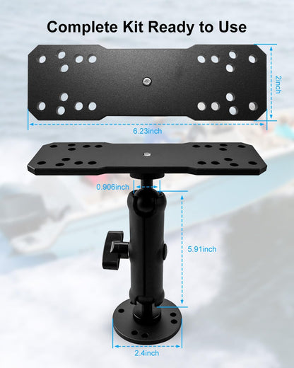 Aluminum Fish Finder Mount Compatible with Garmin Lowrance Humminbird, 5.9In Adjustable Medium Arm with 1.5In C Size Ball, Depth Finder Holder with Universal AMPS for Marine-Grade Boat Kayak