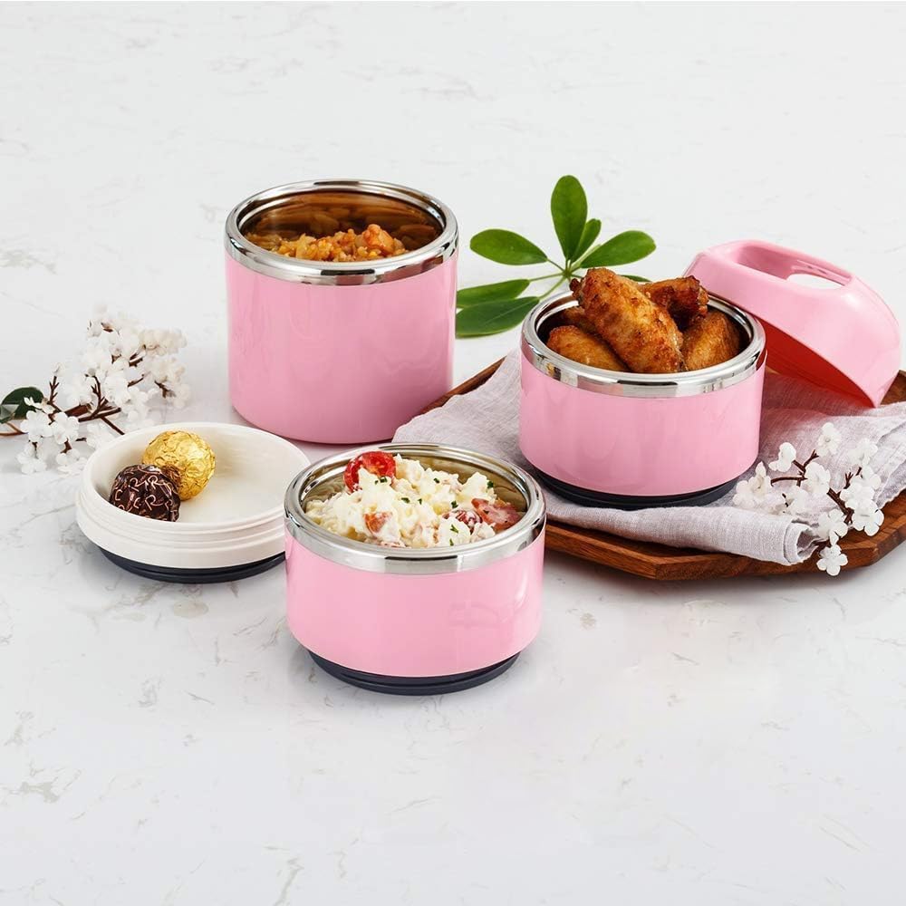 Lille Home Stackable Stainless Steel Thermal Compartment Lunch/Snack Box, 3-Tier Insulated Bento/Food Container with Lunch Bag, Cutlery Set and 3 Extra Seals, 43OZ (Gray)