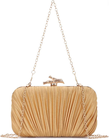 Clutch Purses for Women Evening Bag Pleated Clutch Bag with Chain Party Purses Handbag for Cocktail/Prom/Party/Wedding/Formal