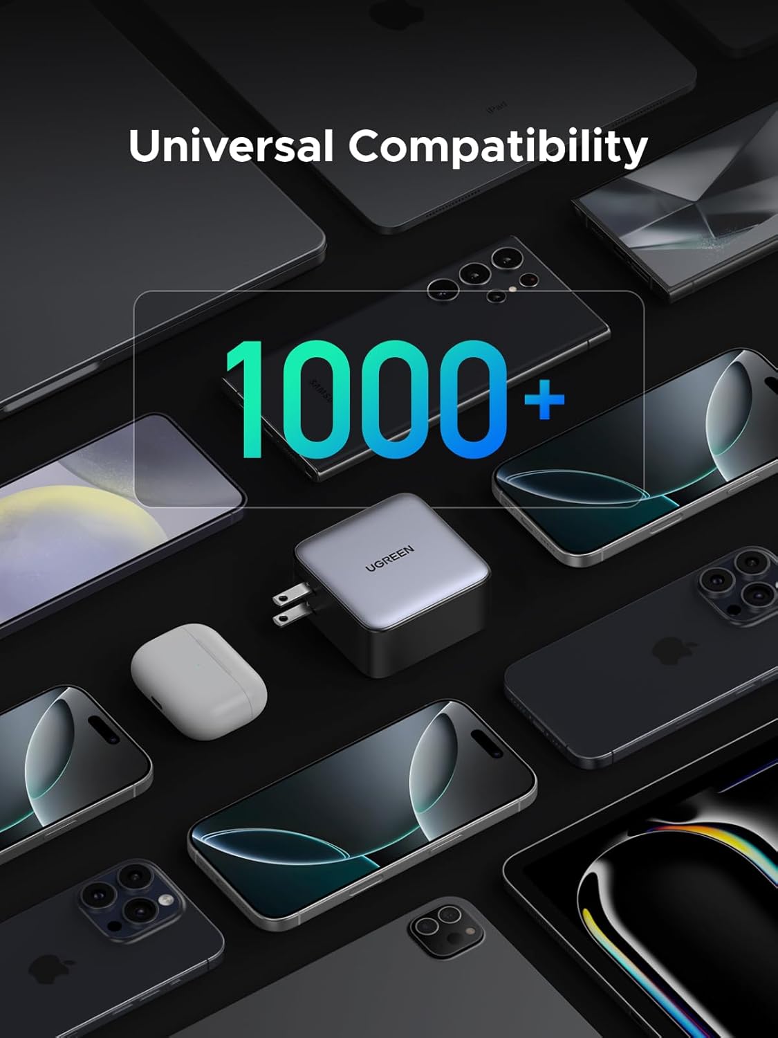 UGREEN 200W Dual USB-C Charger Block, 140W Max Output Laptop Charger, 4-Port Multi-Device Fast Charging, Advanced GaN Power Adapter Compact for MacBook, Dell XPS, iPad Pro, Galaxy S24, iPhone 16/15