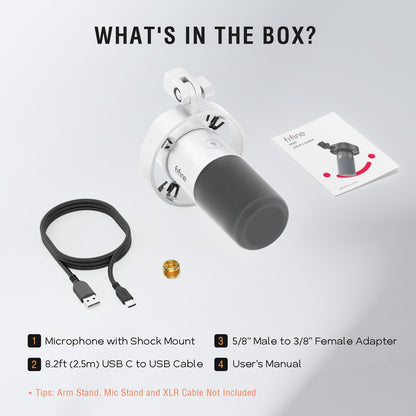 Fifine XLR/USB Podcast Microphone, PC Recording Dynamic Mic for Streaming, Studio, Vocal, Voice-Over, Instruments, Metal Cardioid Mic with Tap-to-Mute, Monitoring Headphone Jack, Gain Knob-K688