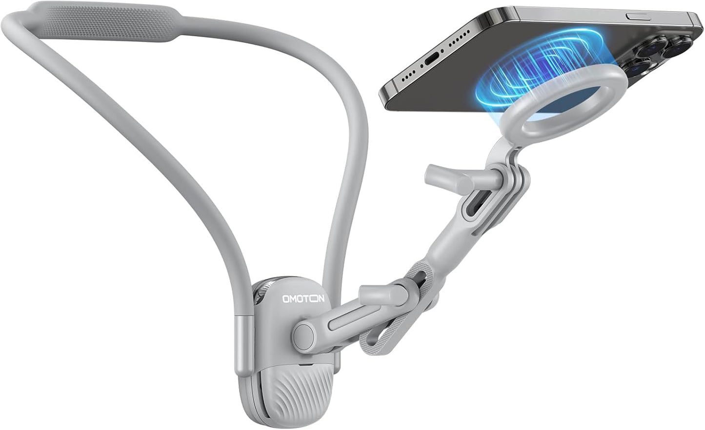 OMOTON Magnetic Phone Holder Neck Mount, POV/VLOG Selfie Cellphone Stand for Live Streaming & Video Recording with Chest Strap Fits for Magsafe iPhone Air/17/16/15/14 Series/Insta360