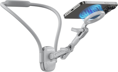 OMOTON Magnetic Phone Holder Neck Mount, POV/VLOG Selfie Cellphone Stand for Live Streaming & Video Recording with Chest Strap Fits for Magsafe iPhone Air/17/16/15/14 Series/Insta360