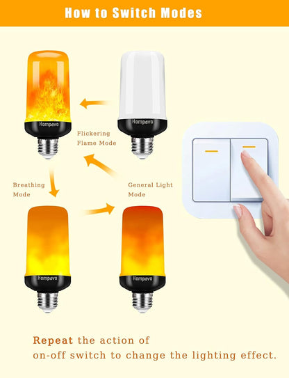 【Upgraded】 Hompavo LED Flame Light Bulb, 4 Modes Flickering Light Bulbs with Upside Down Effect, E26/E27 Base Flame Bulb for Halloween, Christmas, Party, Indoor and Outdoor Home Decoration (4 Pack)