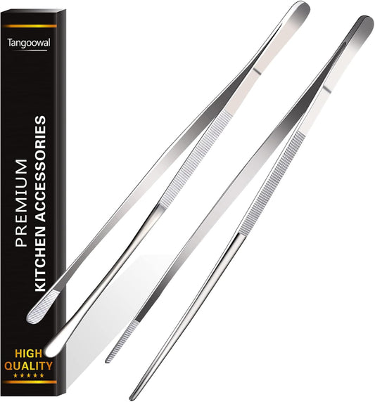 Rivoean 2 Pcs 12-Inch Fine Tweezer Tongs,Extra-Long Stainless Steel Tweezers Tongs