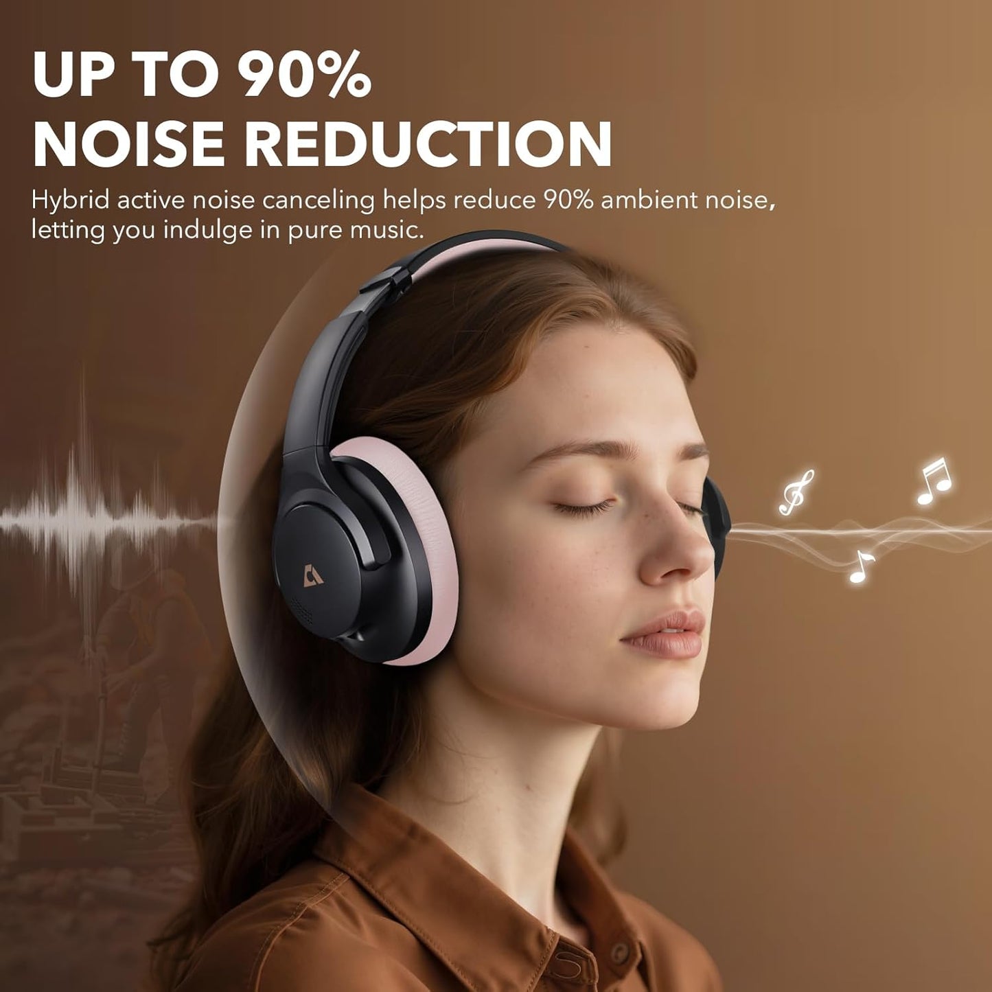 1Mii Y8+ Noise Cancelling Headphones Bluetooth, Wireless LDAC Hi-Res Audio, Custom EQ via App, 75H Playtime, Comfort Fit, Over Ear Headphones Foldable for Airplane Travel Home Office - Black