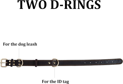 DAIHAQIKO Leather Dog Collar, Heavy Duty Wide Dog Collar for Small,Medium,Large and Extra Large Dogs (M: 1" Wide for 15.2"-19.2" Neck, Dual Stitch - Brown)