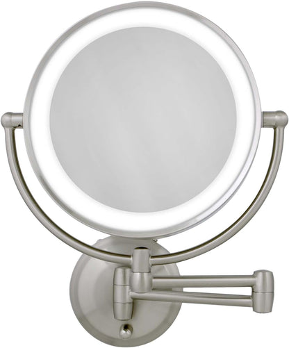 Zadro LED Wall Mount Makeup Mirror with Magnification, 360° Rotation, 48 cm Extension (37cm x 28cm | 5X/1X | Satin Nickel)