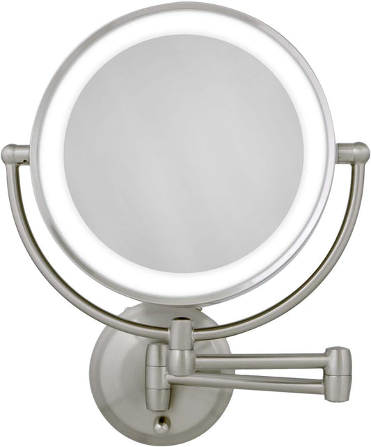Zadro LED Wall Mount Makeup Mirror with Magnification, 360° Rotation, 48 cm Extension (37cm x 28cm | 5X/1X | Satin Nickel)