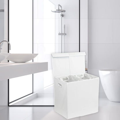 SimpleHouseware Double Laundry Hamper with Lid and Removable Laundry Bags, Beige