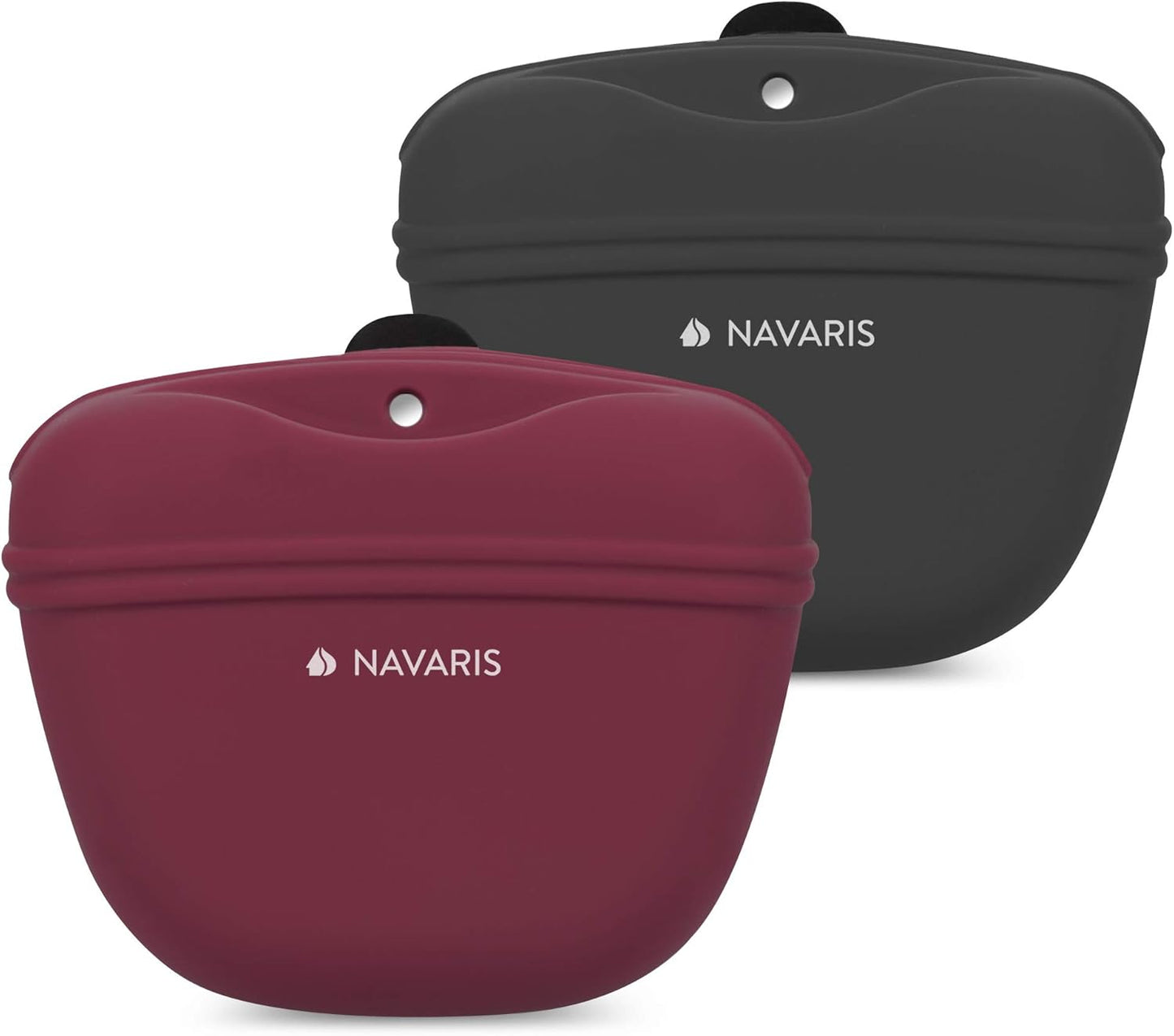 Navaris Silicone Dog Treat Pouches (Set of 2) - Dog Treat Pouch Holder Bag with Clip for Training, Treats, Leash - Polyhedron Design - Blue and Gray