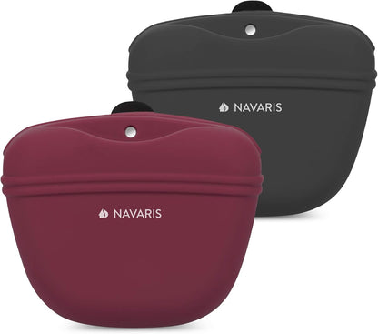 Navaris Silicone Dog Treat Pouches (Set of 2) - Dog Treat Pouch Holder Bag with Clip for Training, Treats, Leash - Polyhedron Design - Blue and Gray