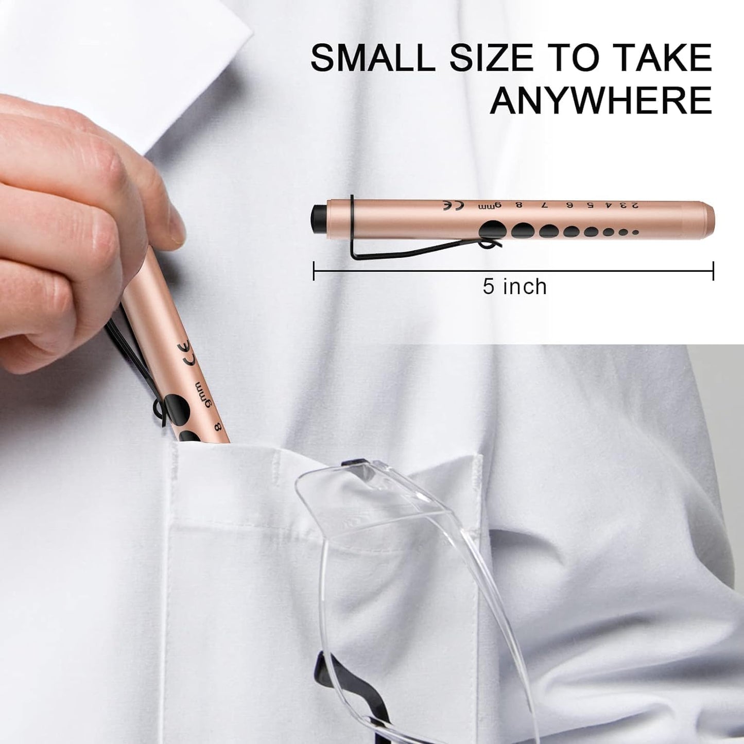 RISEMART Pen Lights for Nurses, 2 Pack Reusable Medical Light with Pupil Gauge and Ruler, White Light LED Penlight for Student Doctors EMT (Black/White)