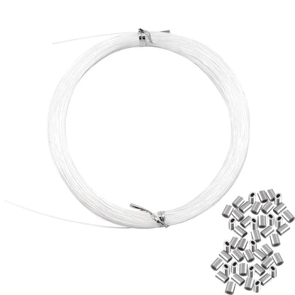 Invisible Hanging Wire Supports Up to 60lbs, 98Feet Clear Picture Wire With 40Pcs Aluminum Crimping Sleeves, Strong Nylon for Hanging Picture Frame, String Light, Christmas Decor