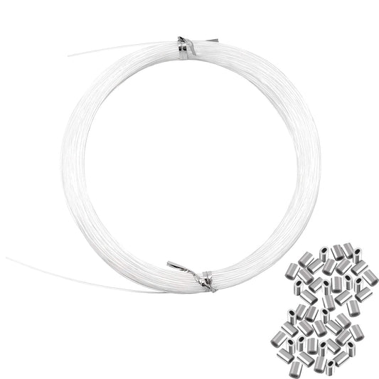 Invisible Hanging Wire Supports Up to 60lbs, 98Feet Clear Picture Wire With 40Pcs Aluminum Crimping Sleeves, Strong Nylon for Hanging Picture Frame, String Light, Christmas Decor