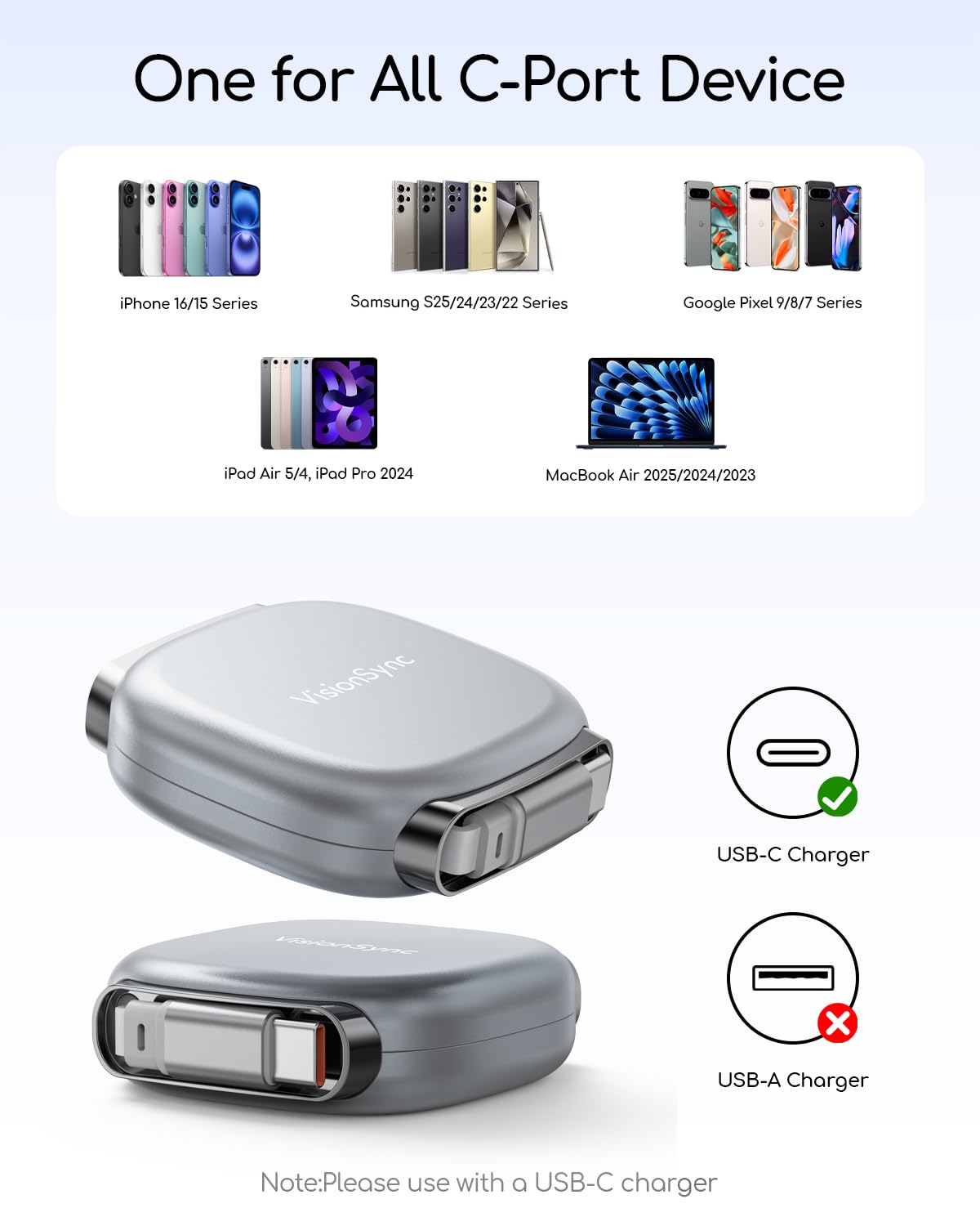 240W Retractable USB C Cable for Phones,3.3FT,2Pack,Grey PD3.1 USB C to USB C Cable with Magnetic Slot for Travel,Car,4 Preset Length,Super Fast Charging