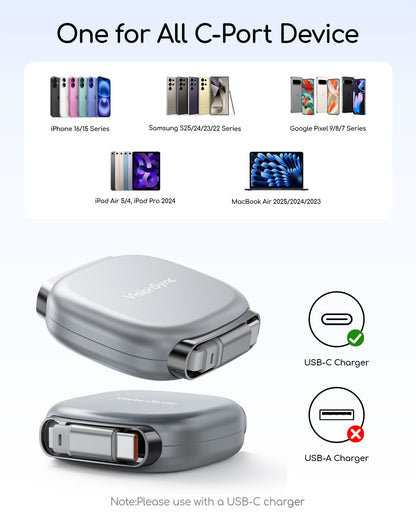 240W Retractable USB C Cable for Phones,3.3FT,2Pack,Grey PD3.1 USB C to USB C Cable with Magnetic Slot for Travel,Car,4 Preset Length,Super Fast Charging