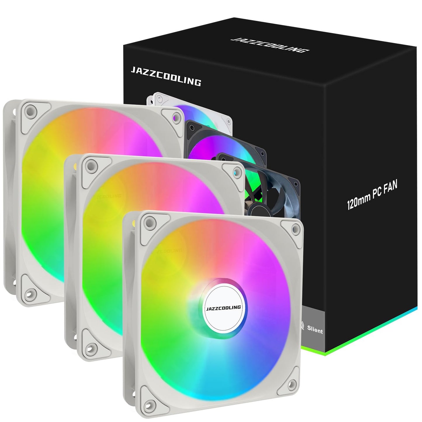 120mm White RGB PC Case Fan 3 Pack High Performance Cooling Fans Low Noise Hydraulic Bearing 12V 3-Pin and 4-Pin Power Connection - PuriLite