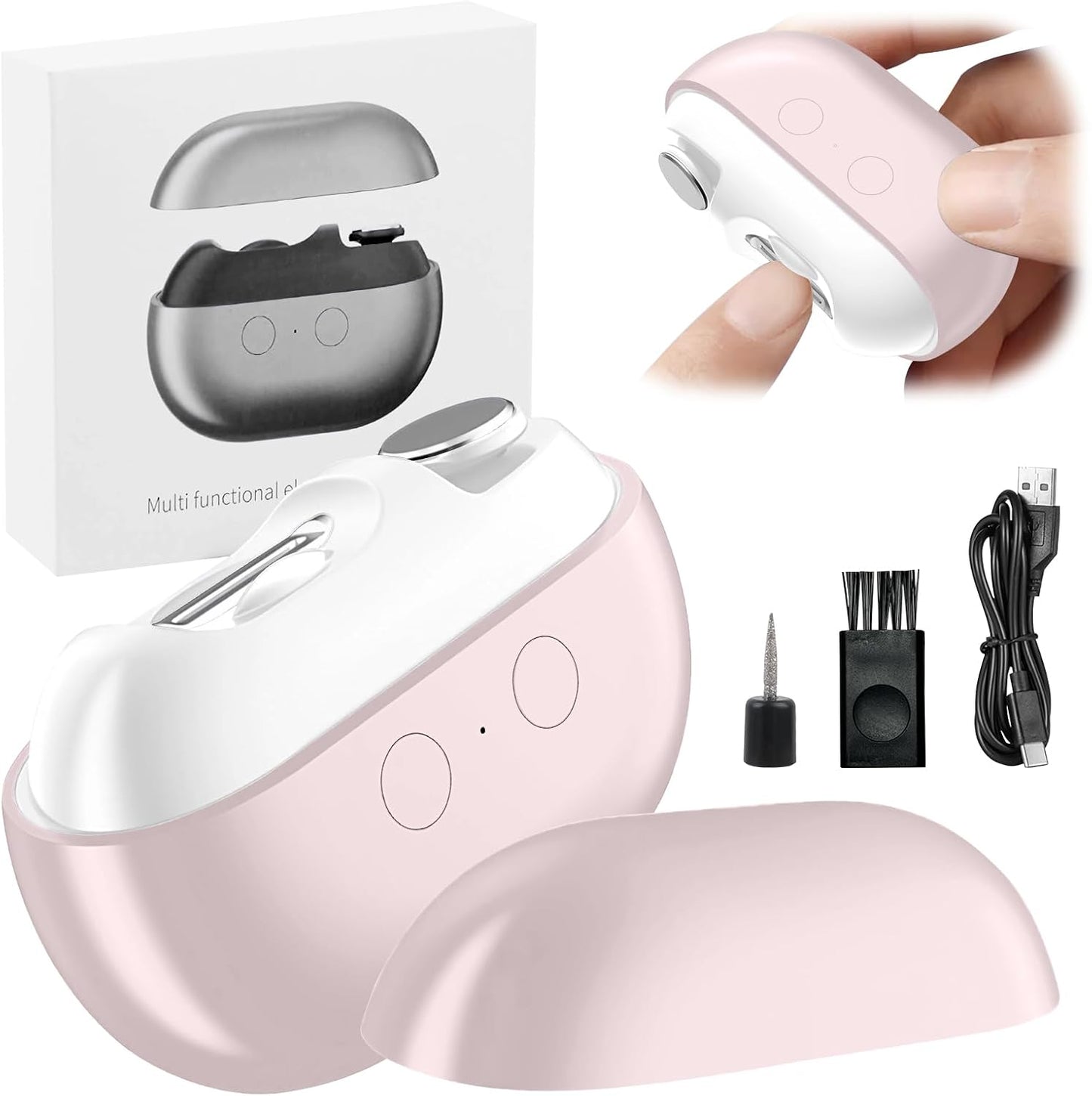 Aerbee 2 in 1 Electric Polishing Automatic Nail Clippers, Electric Nail Clipper USB Rechargeable Electric Nail File Kit with 2 Speeds Professional Manicure Pedicure Set with LED Light (Grey)